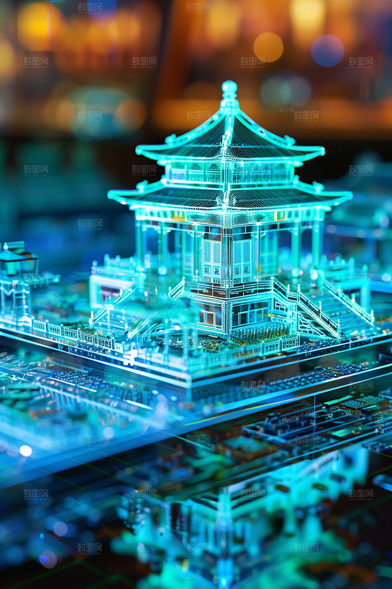 国潮光效建筑赛博朋克梦幻模型