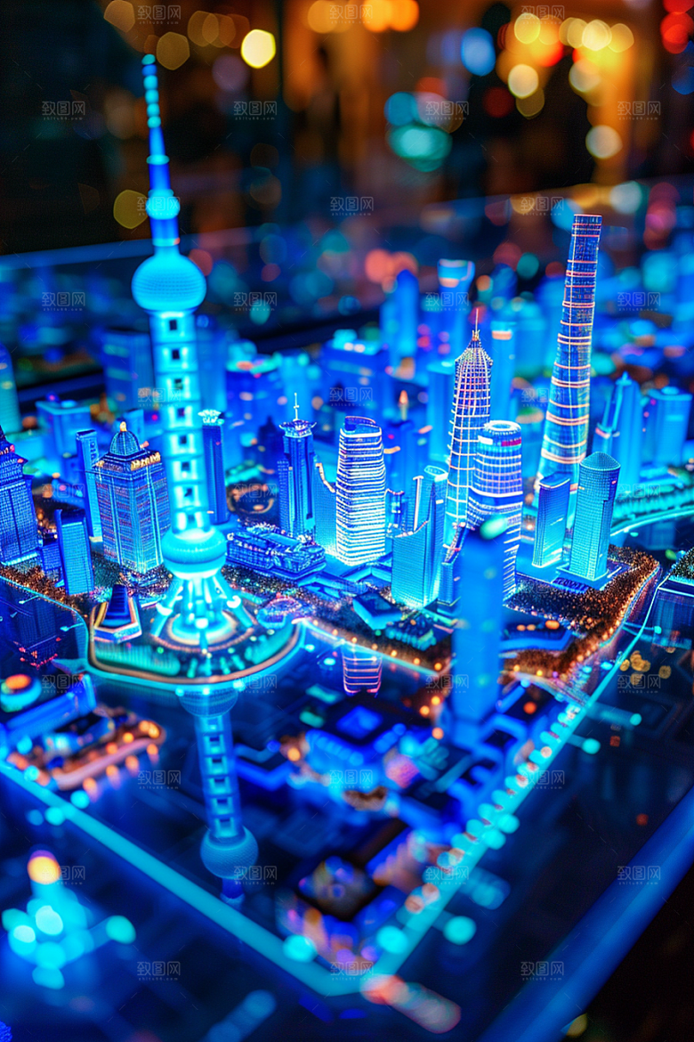 国潮光效建筑时尚质感模型