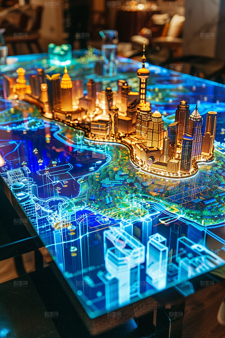 国潮光效建筑3D微距模型