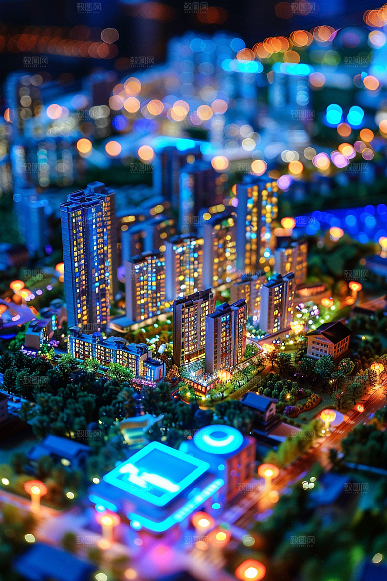 国潮光效建筑中国风赛博朋克模型