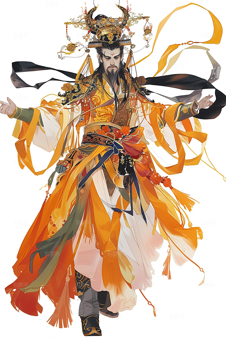 神话人物国潮送神插画