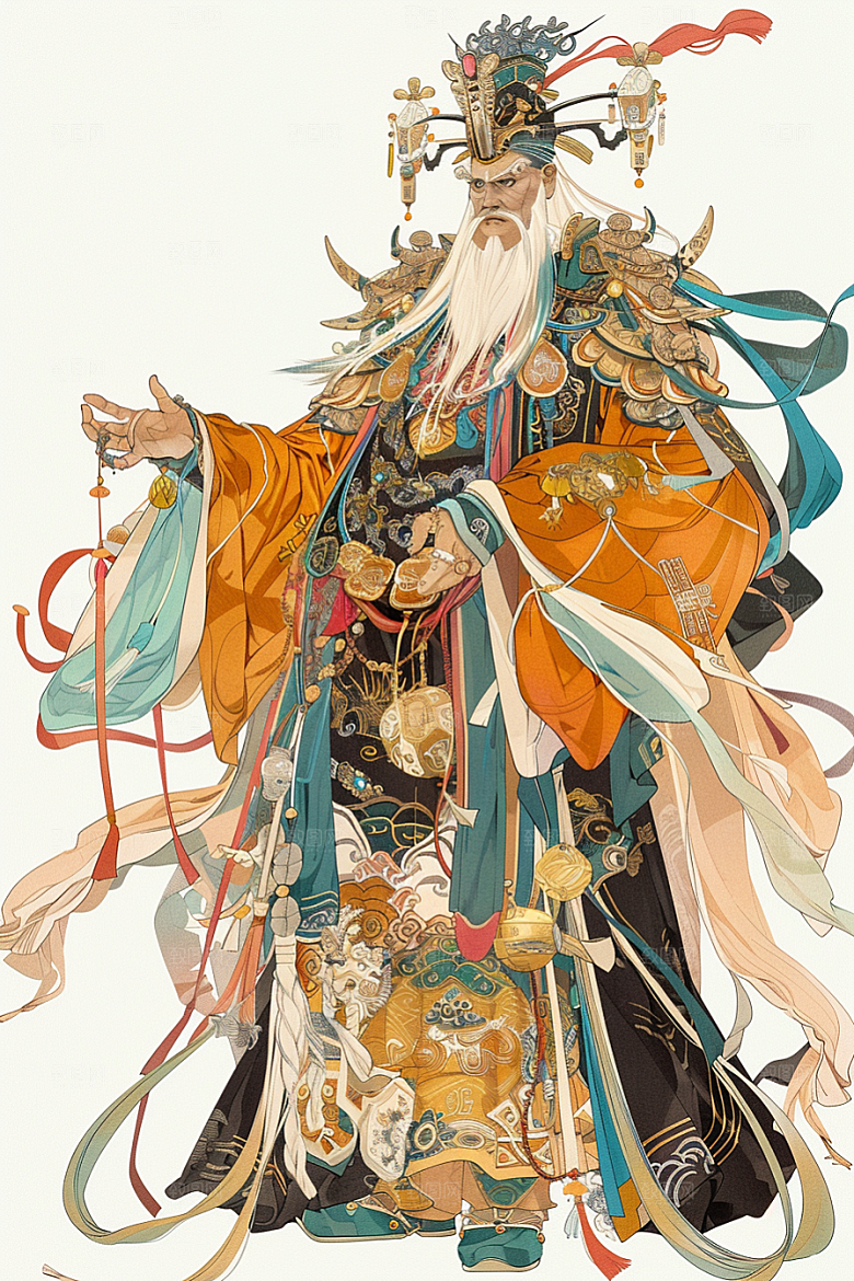 神话人物迎神人物插画