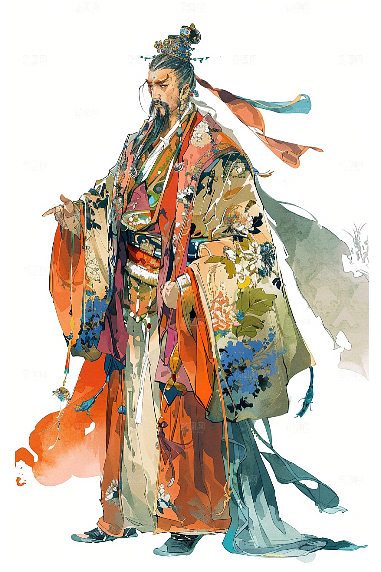 神话人物送神中国风插画