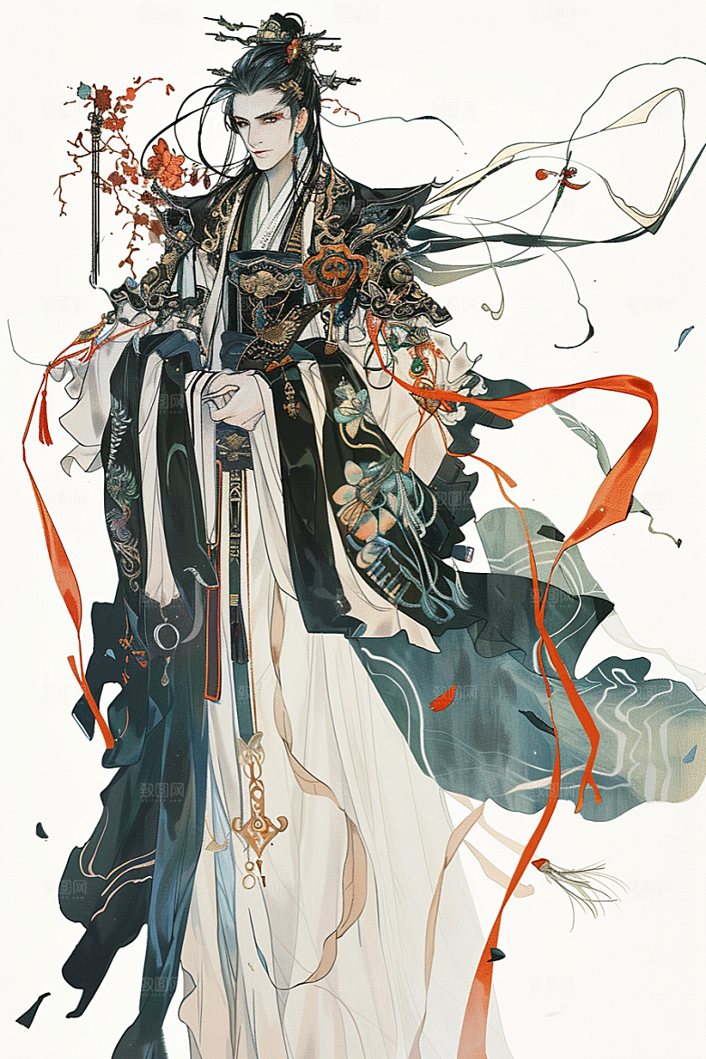 神话人物门神肖像插画