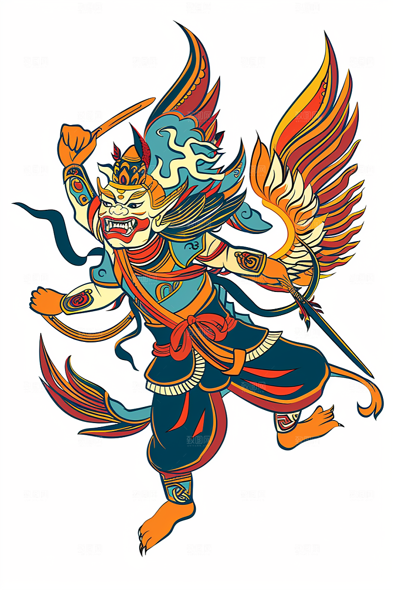 神话人物手绘神像插画