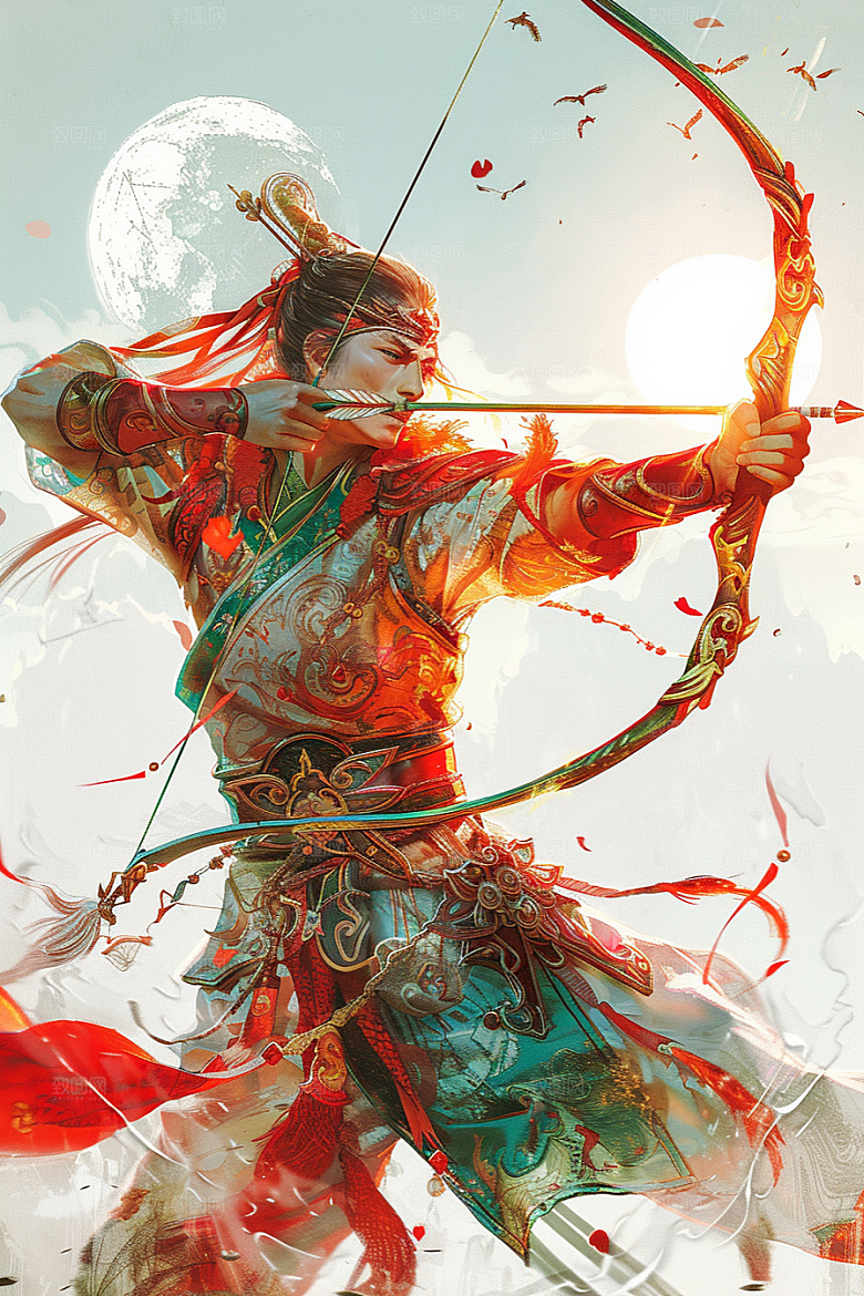 神话人物国潮迎神插画