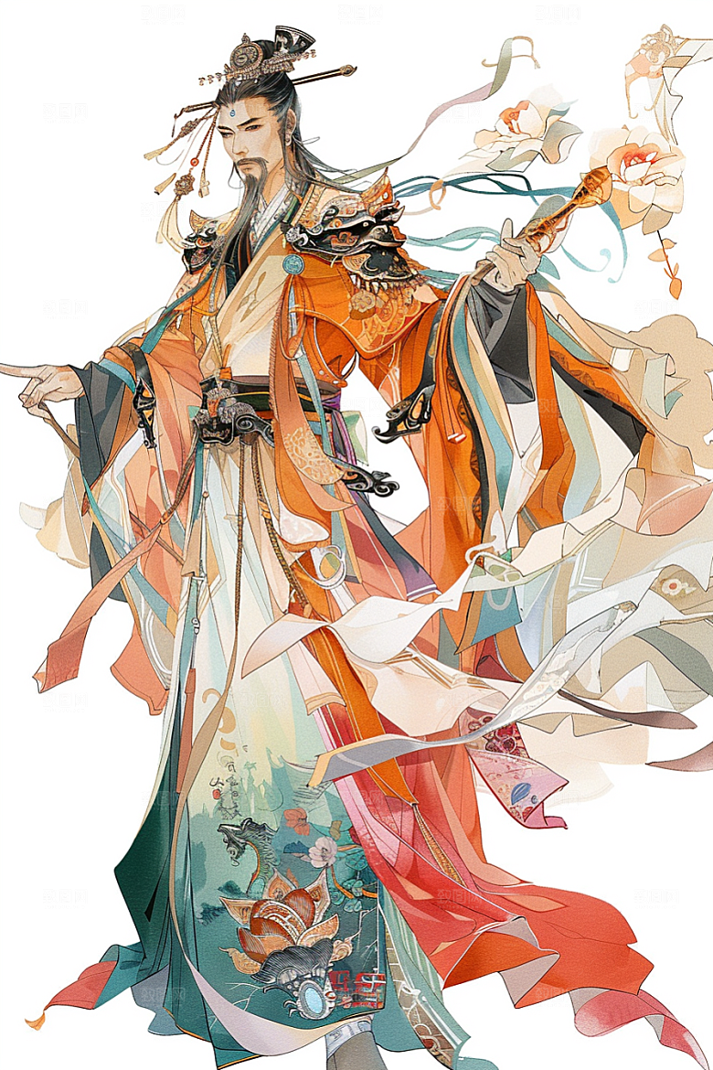 神话人物神像迎神插画