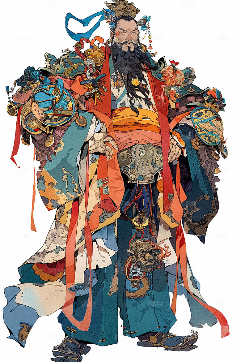 神话人物迎神神仙插画