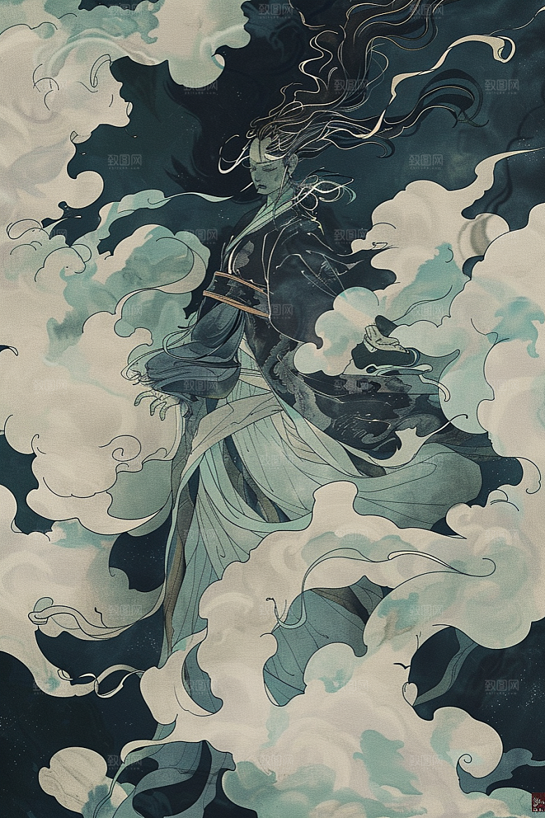 神话人物中国风迎神插画