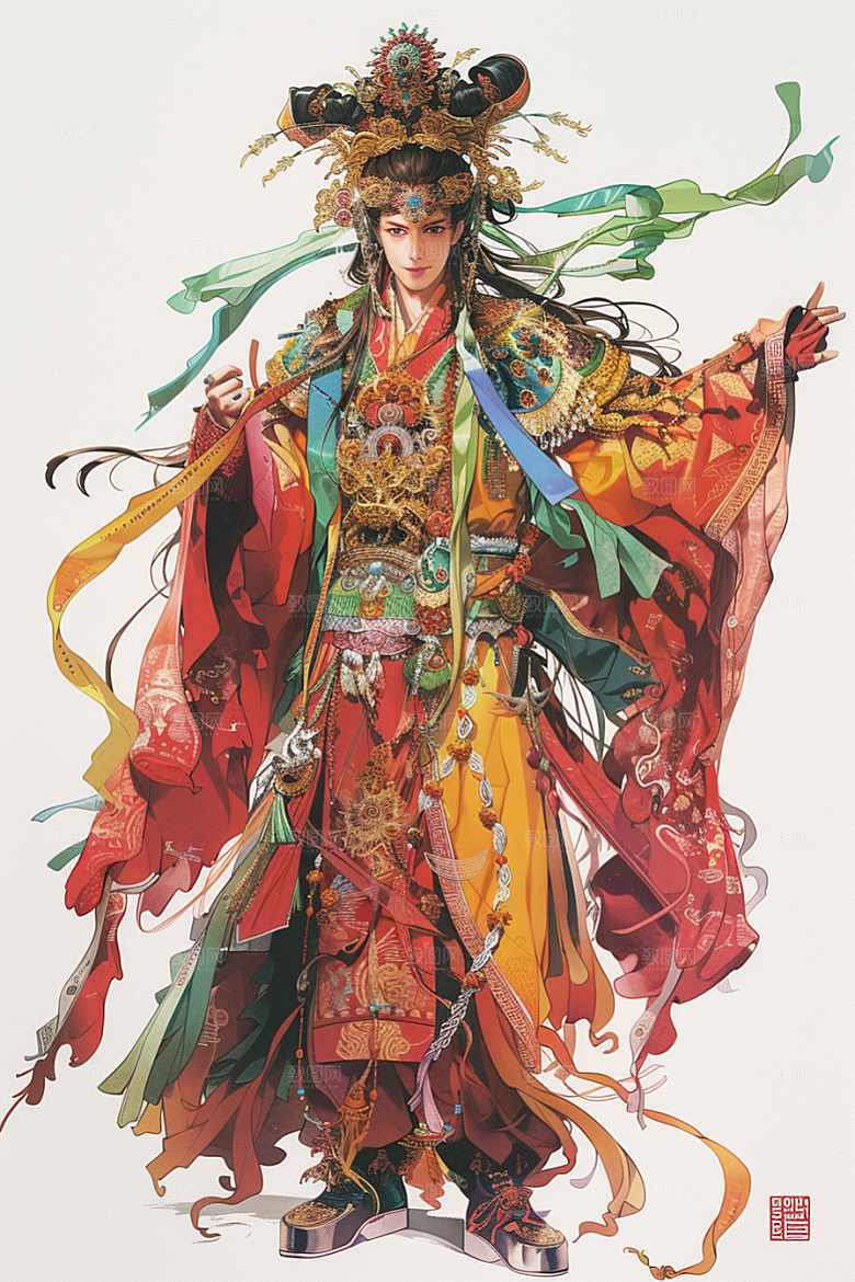 神话人物门神幻想插画