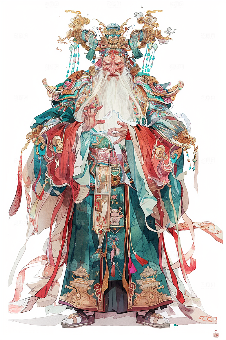 神话人物国潮送神插画
