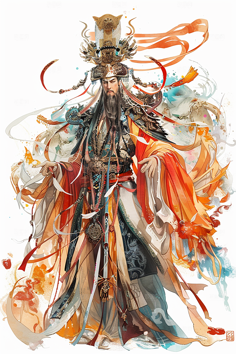 神话人物神像迎神插画