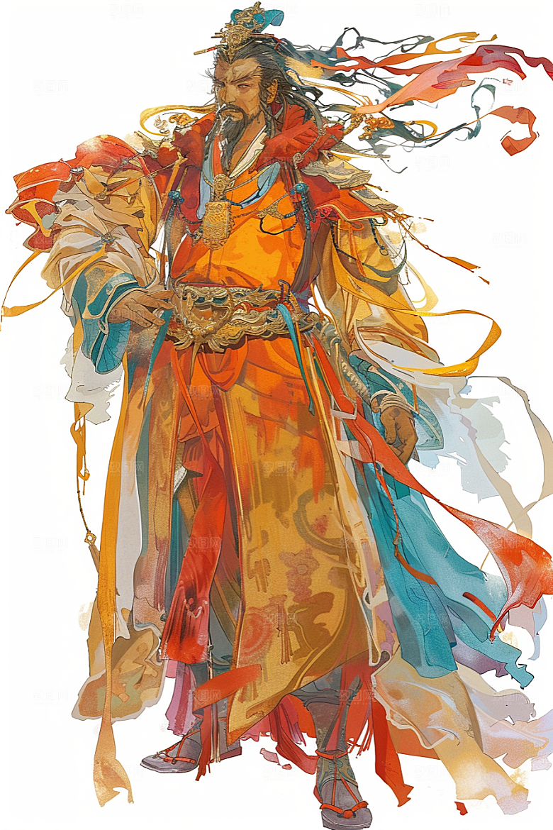神话人物送神中国风插画