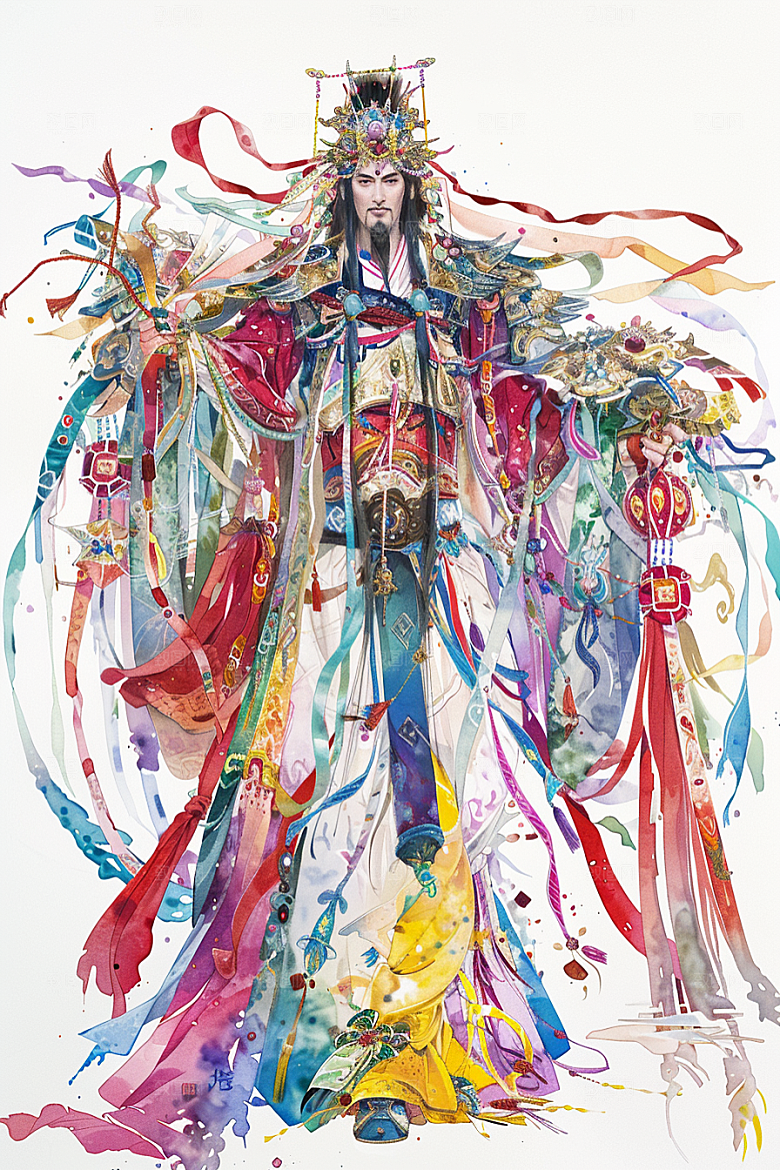 神话人物神像送神插画