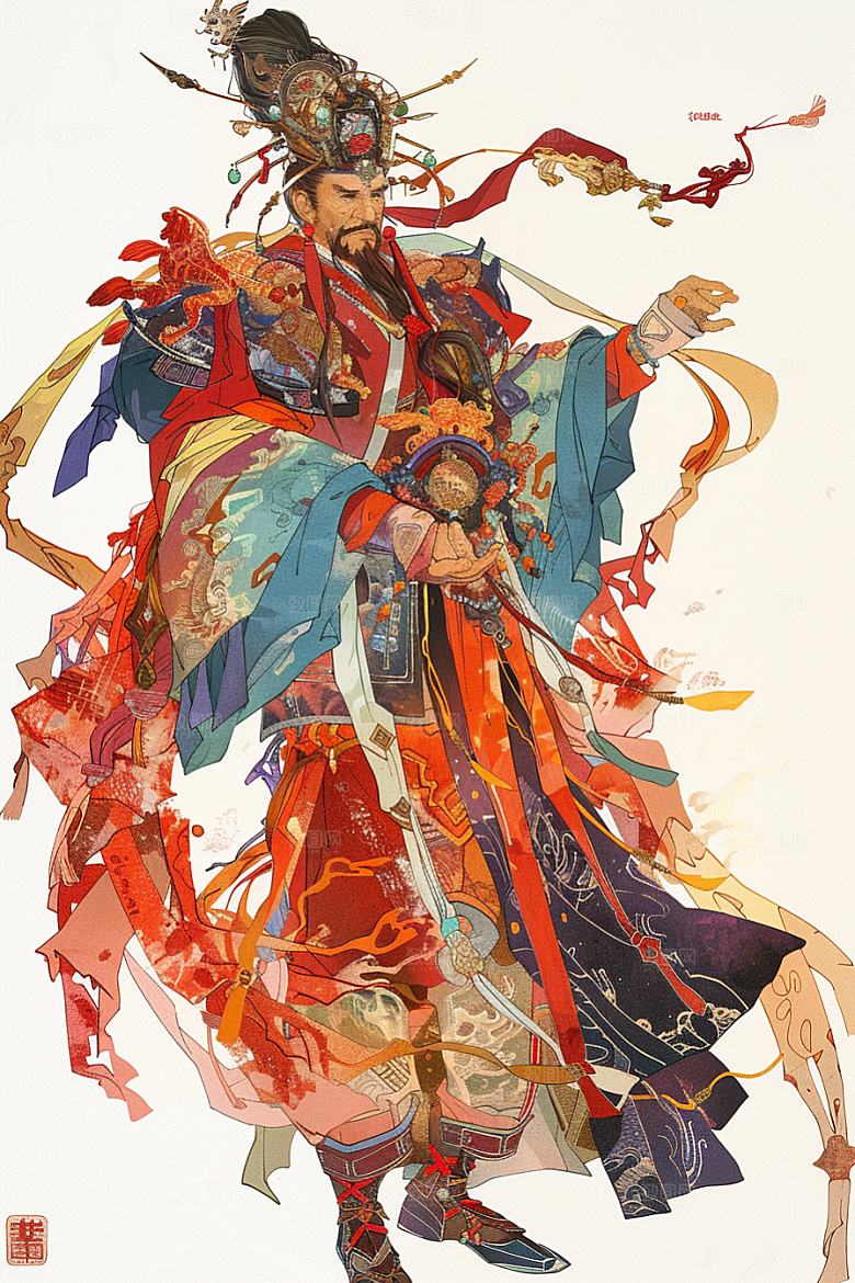 神话人物迎神幻想插画