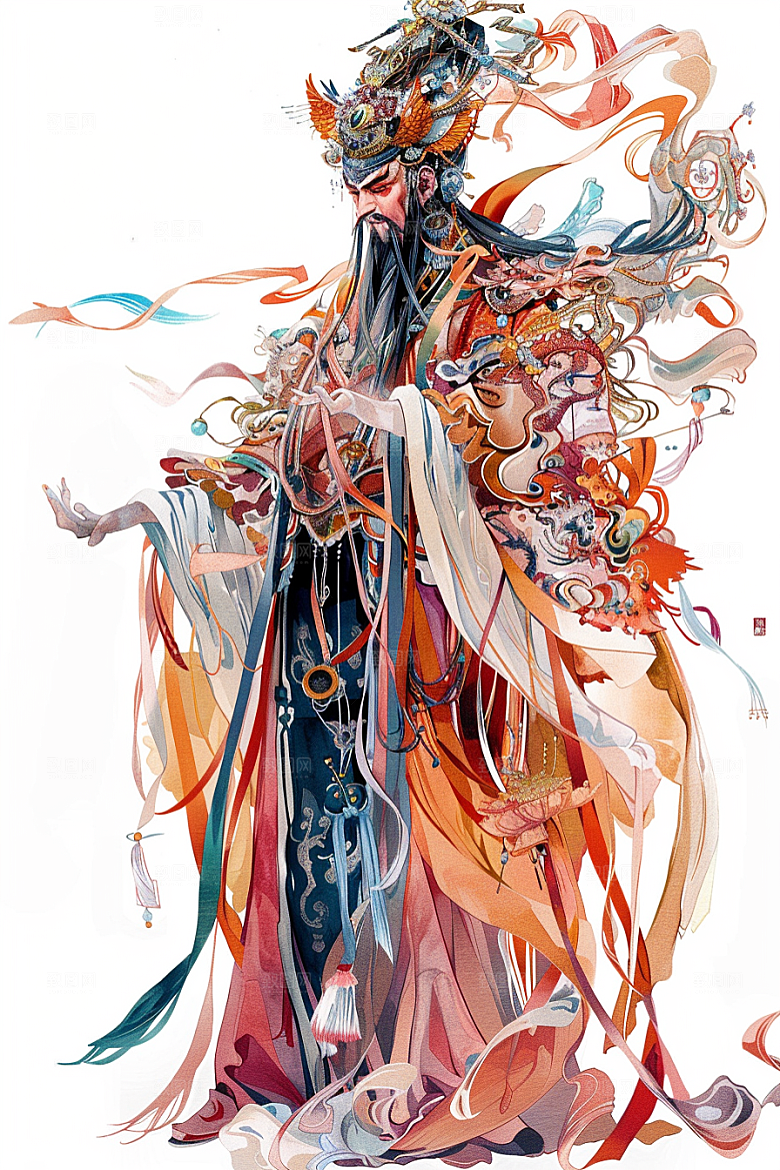 神话人物送神幻想插画