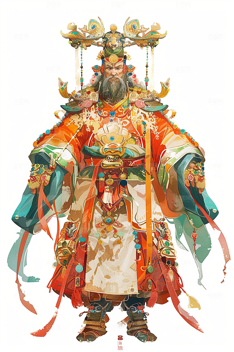 神话人物国潮送神插画