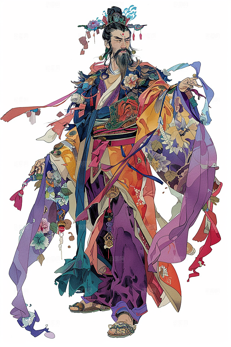 神话人物送神中国风插画