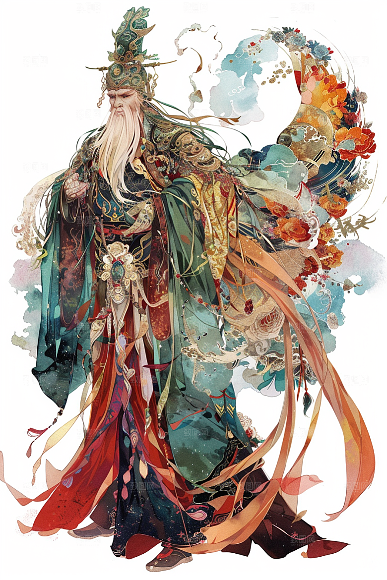 神话人物送神中国风插画