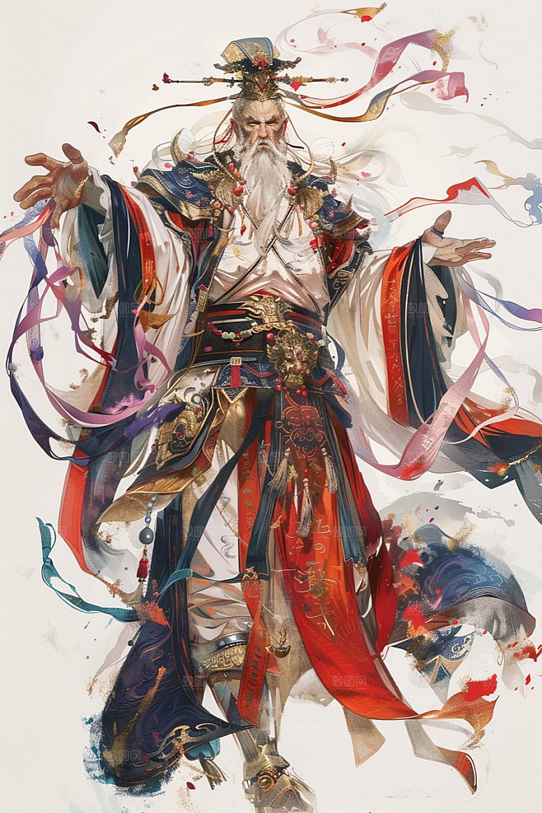 神话人物迎神手绘插画