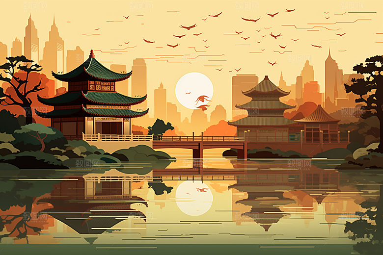 国潮苏州传统风格高清插画