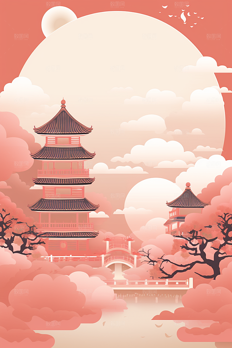 国潮苏州彩色中国风插画