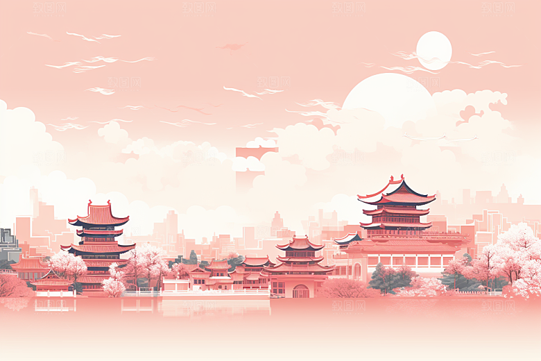 国潮苏州彩色中国风插画