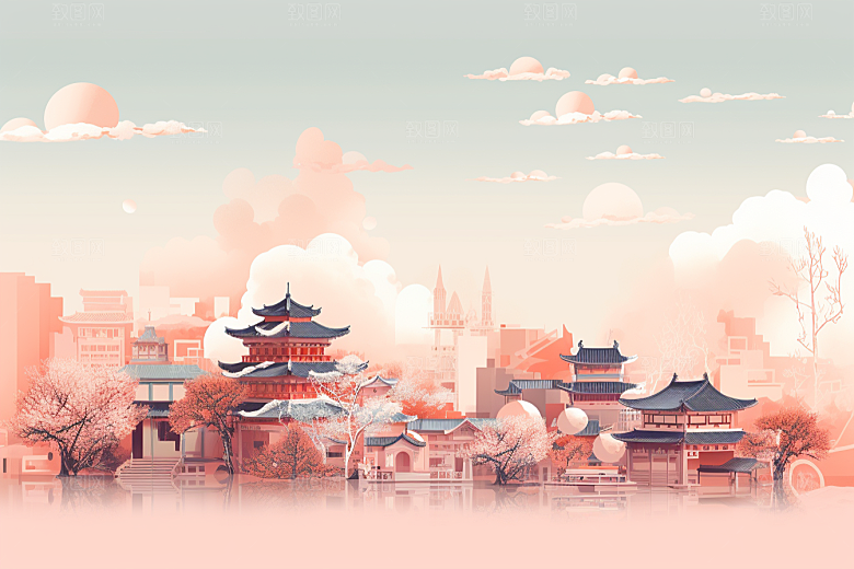国潮苏州高清彩色插画