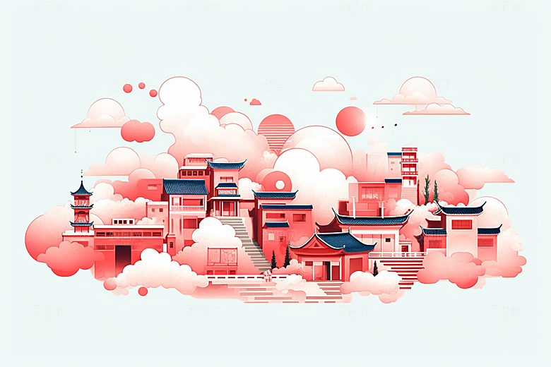 国潮苏州中国风园林插画