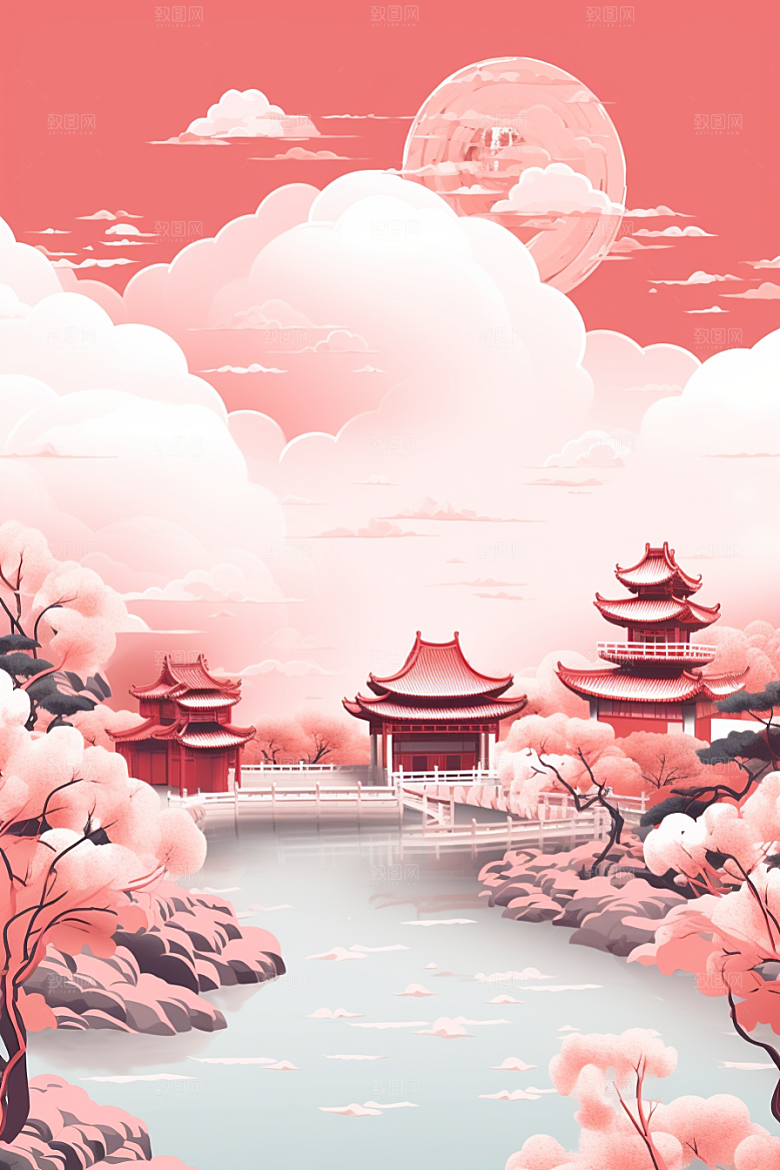 国潮苏州新中式高清插画