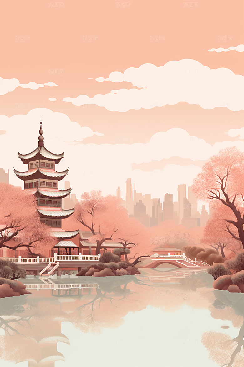 国潮苏州中国风传统风格插画