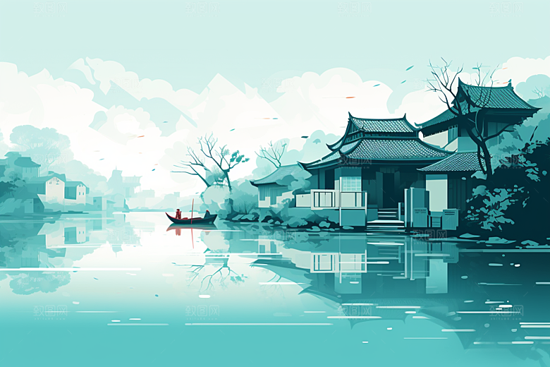 国潮苏州园林高清插画