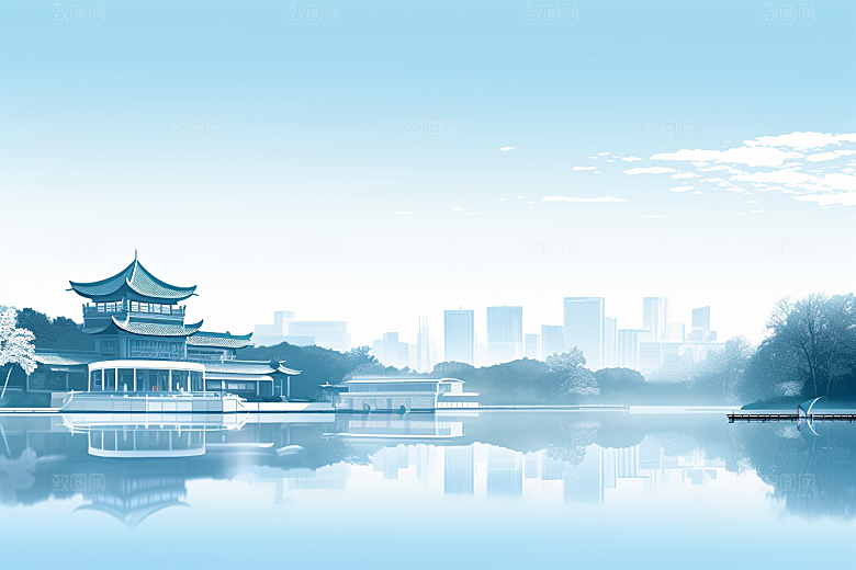 国潮苏州新中式中式建筑插画