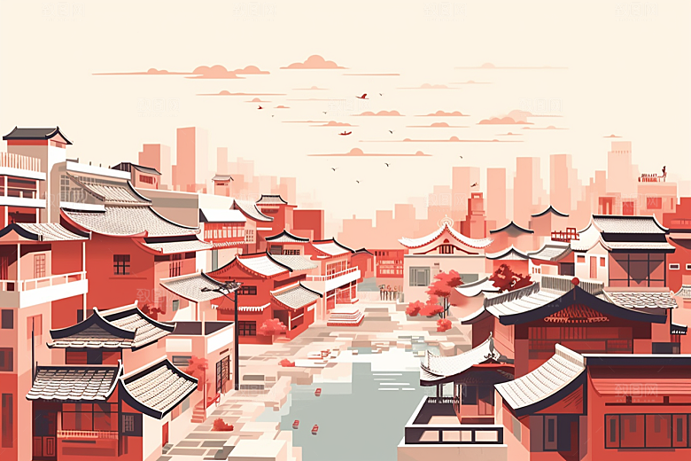 国潮苏州山水中国风插画