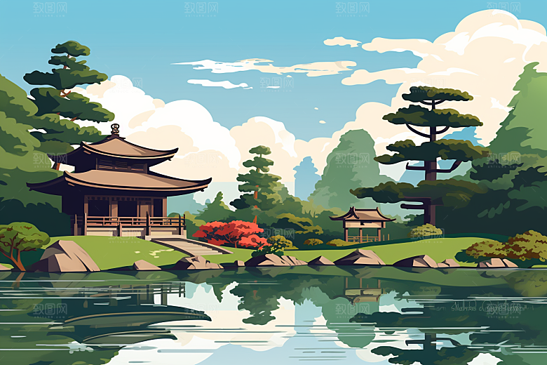 国潮苏州高清彩色插画
