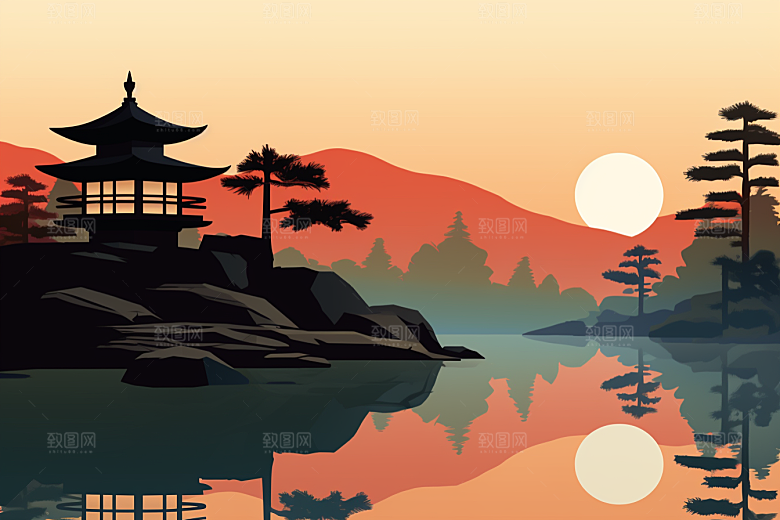 国潮苏州高清传统风格插画
