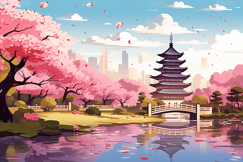 国潮苏州新中式中式建筑插画