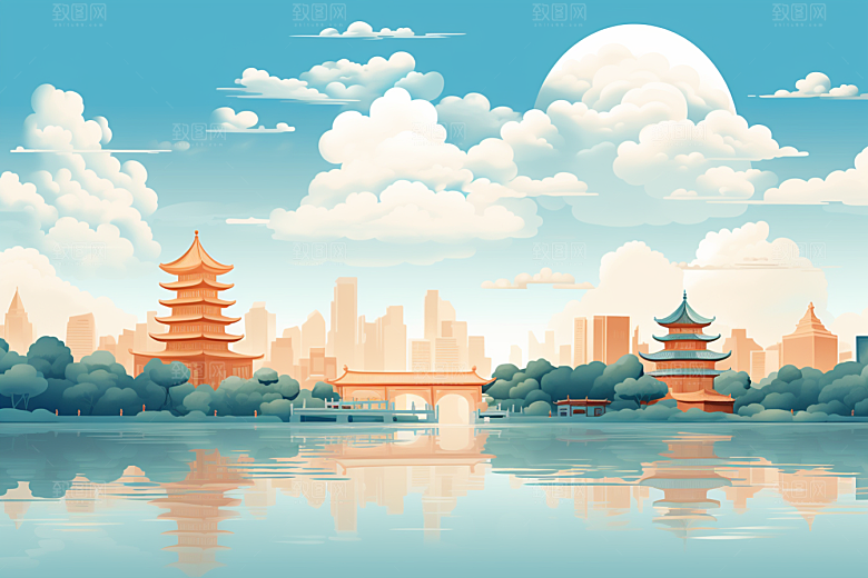 国潮苏州传统风格中国风插画