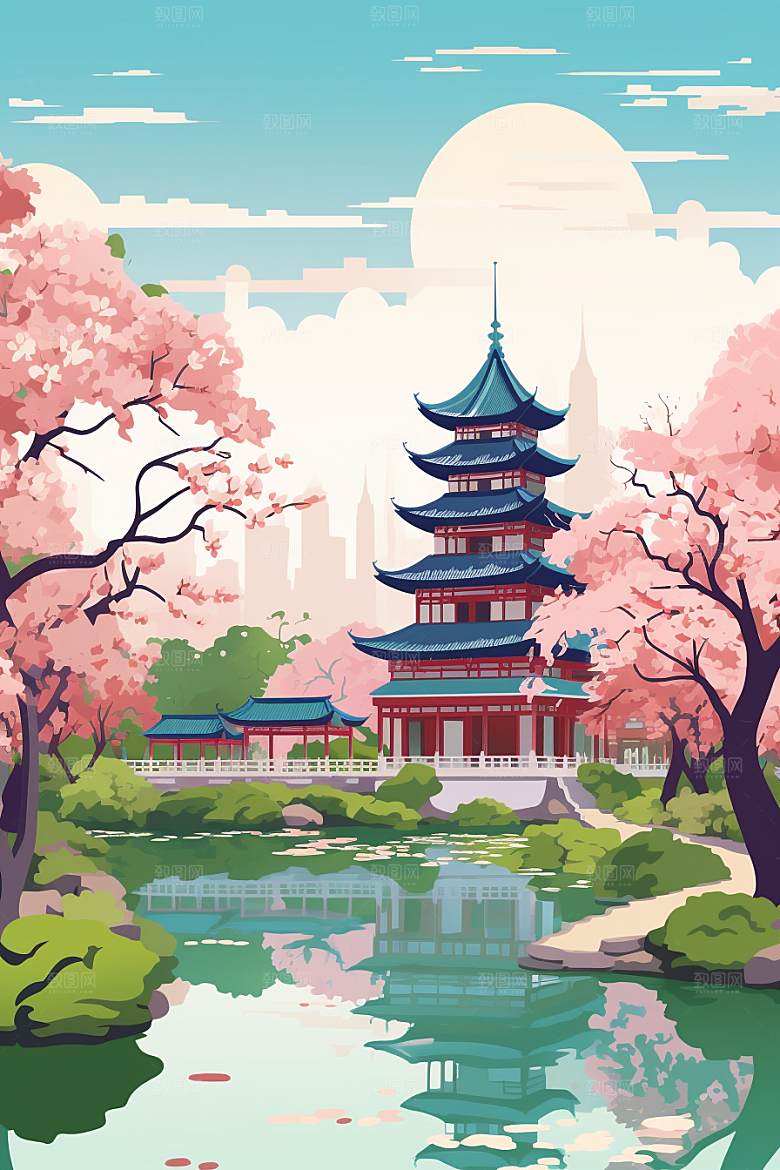 国潮苏州高清传统风格插画