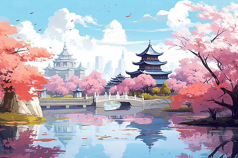 国潮苏州高清新中式插画