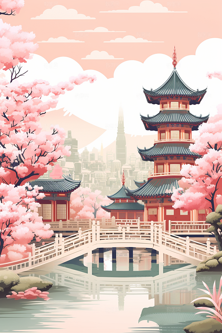 国潮苏州高清山水插画