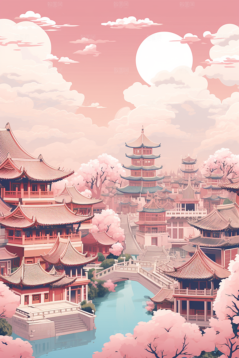 国潮苏州山水新中式插画