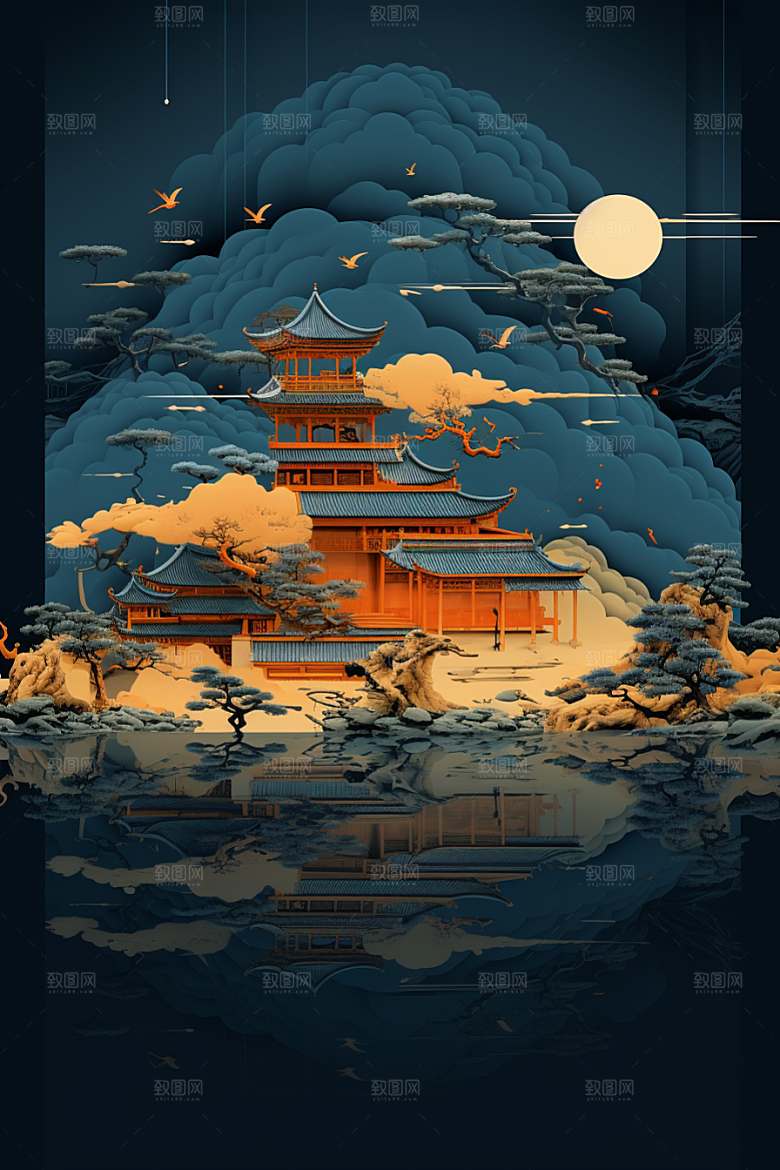 国潮苏州彩色高清插画