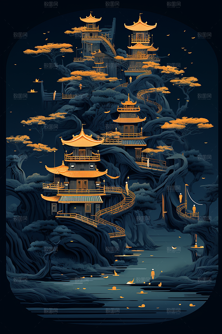 国潮苏州新中式中国风插画