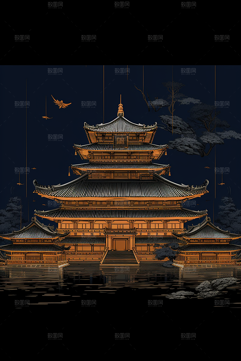 国潮苏州山水高清插画