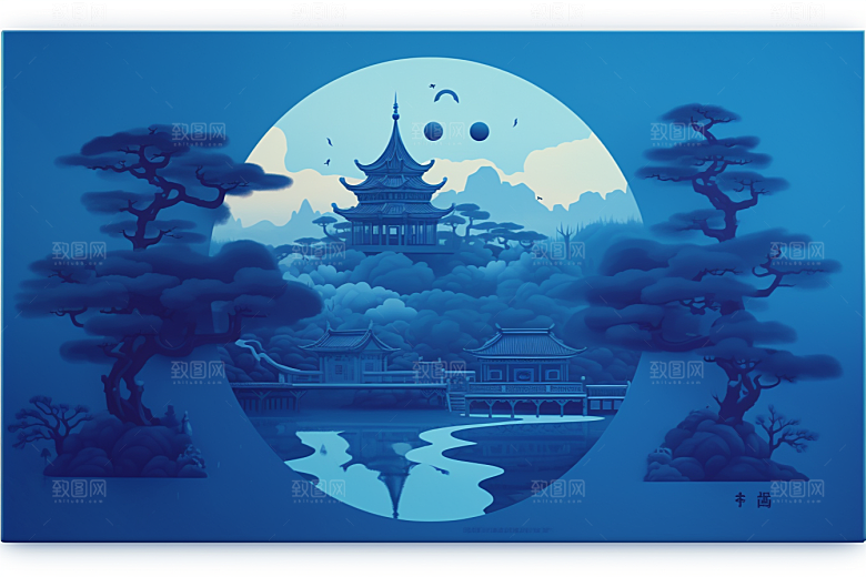 国潮苏州彩色高清插画