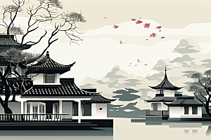 国潮苏州传统风格中国风插画