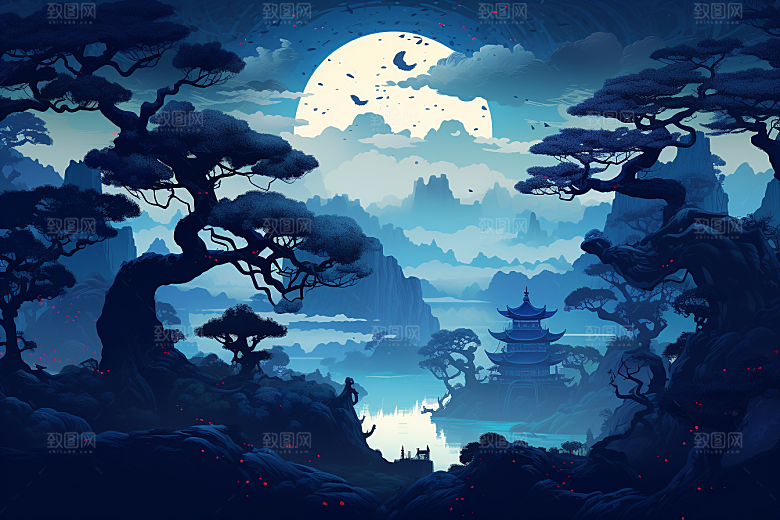 国潮苏州山水高清插画