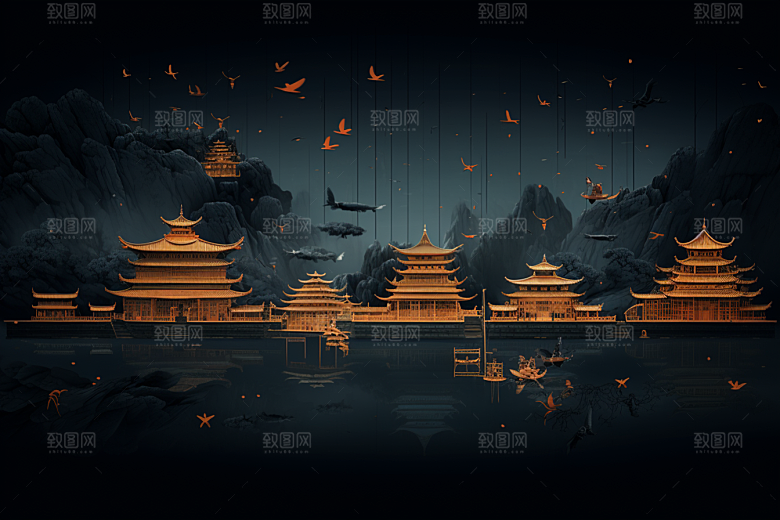 国潮苏州高清新中式插画