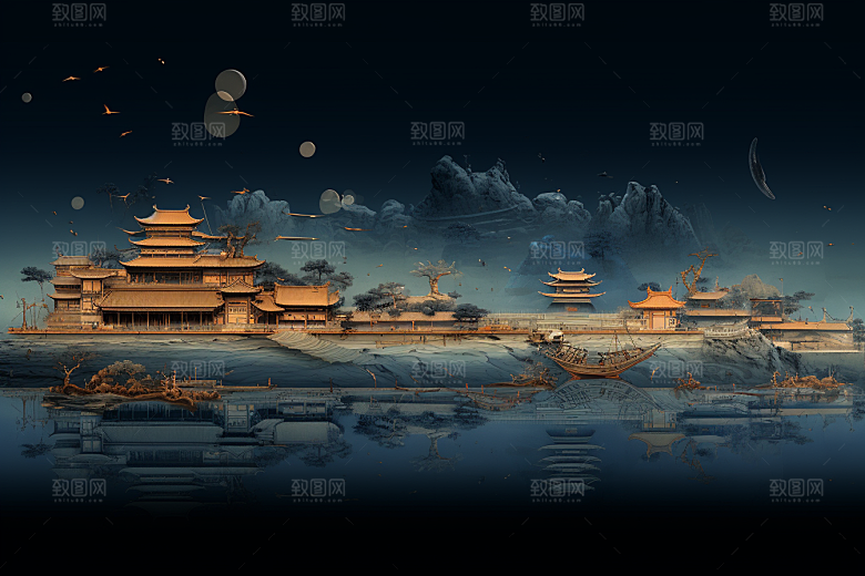 国潮苏州中国风传统风格插画